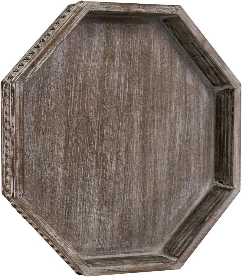 CEDARLUX Wooden Decorative Tray, Small Serving Tray with Wood Bead, Farmhouse Big Tray for Ottoman, Countertop, Coffee Tabl, 13" x 13"x 1.6" (Retro Brown) - Image 1